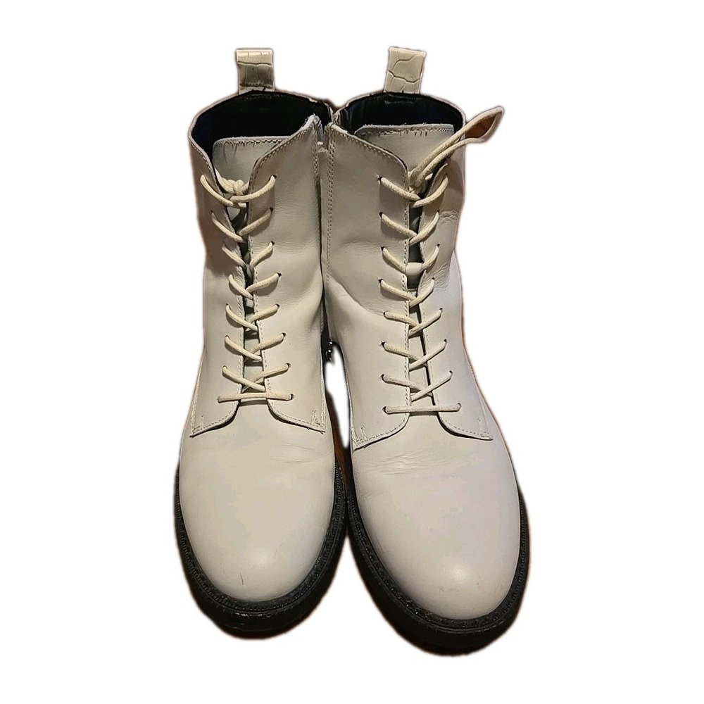 Combat Boots Leather Sam Edelman Women's 7.5 Nina Bright White Bally Lace zip Up